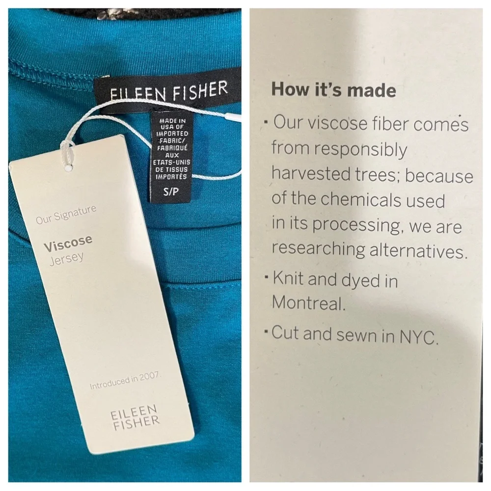 NWT! EILEEN FISHER Jewel Blue Stretch Viscose Jersey Cap Sleeve Shift Midi Dress